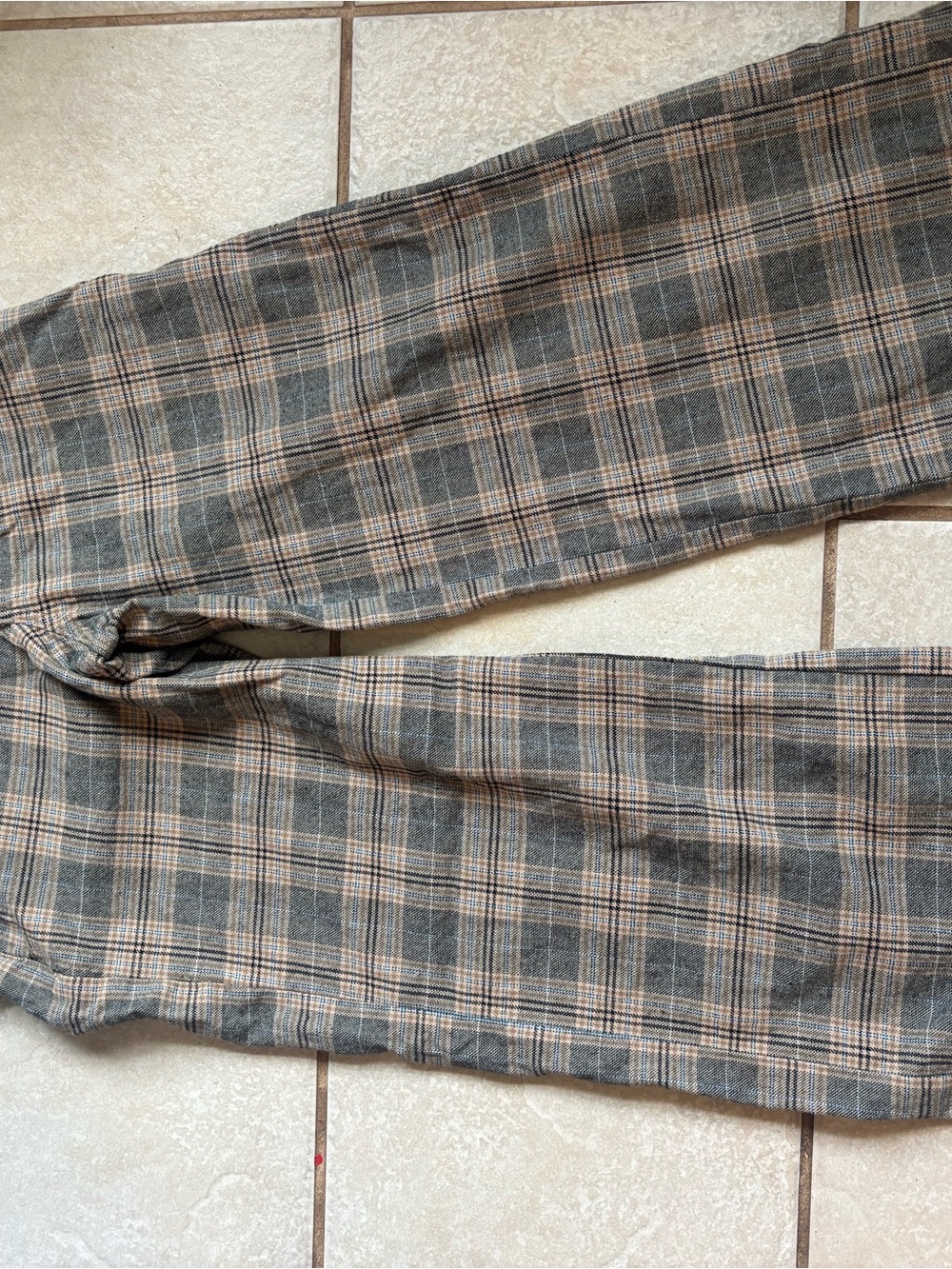 American Eagle Plaid Wide-Leg Baggy Pants - Gray/Tan Check